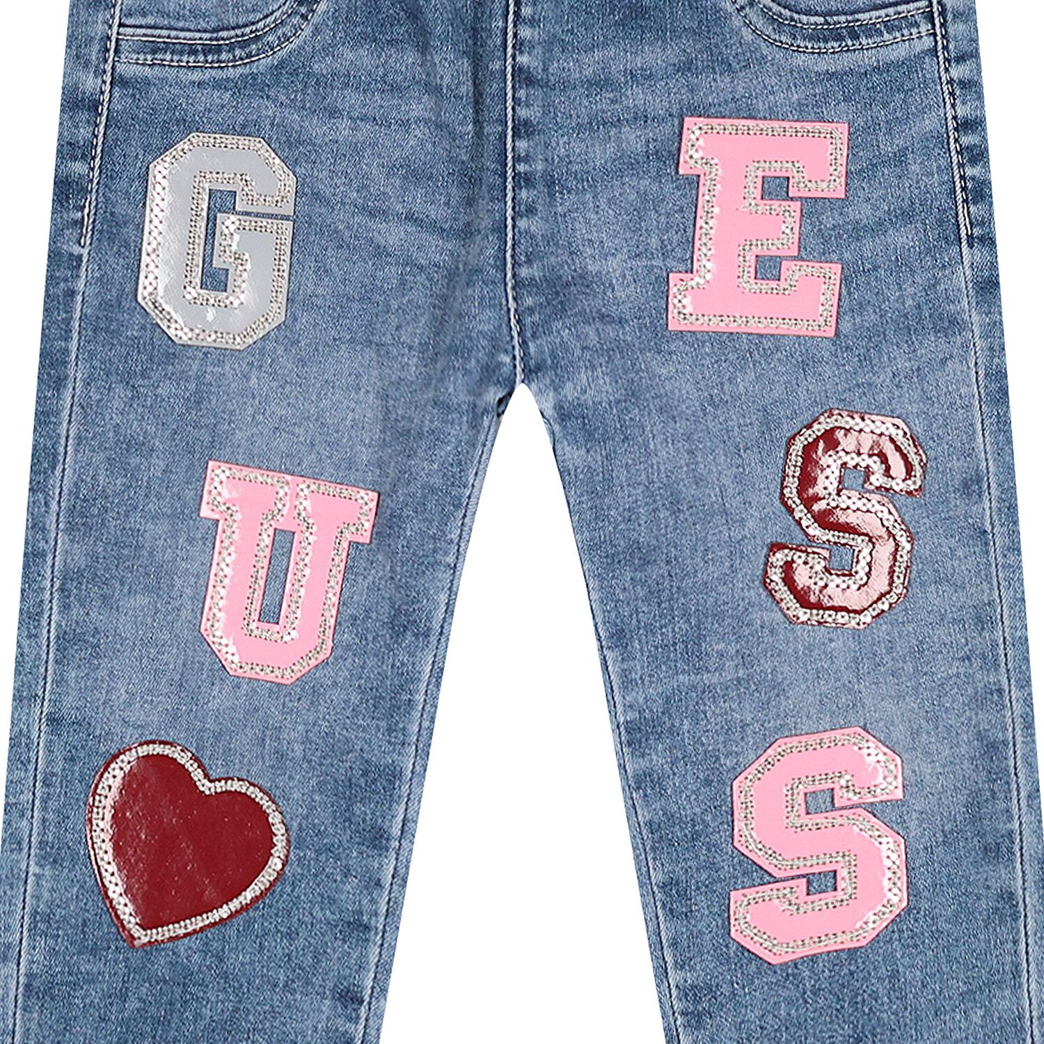Baby Girls Blue Logo Denim Jeans, 1, hi-res