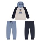 Younger Boys Beige & Blue 3 Piece Tracksuit, 2, hi-res