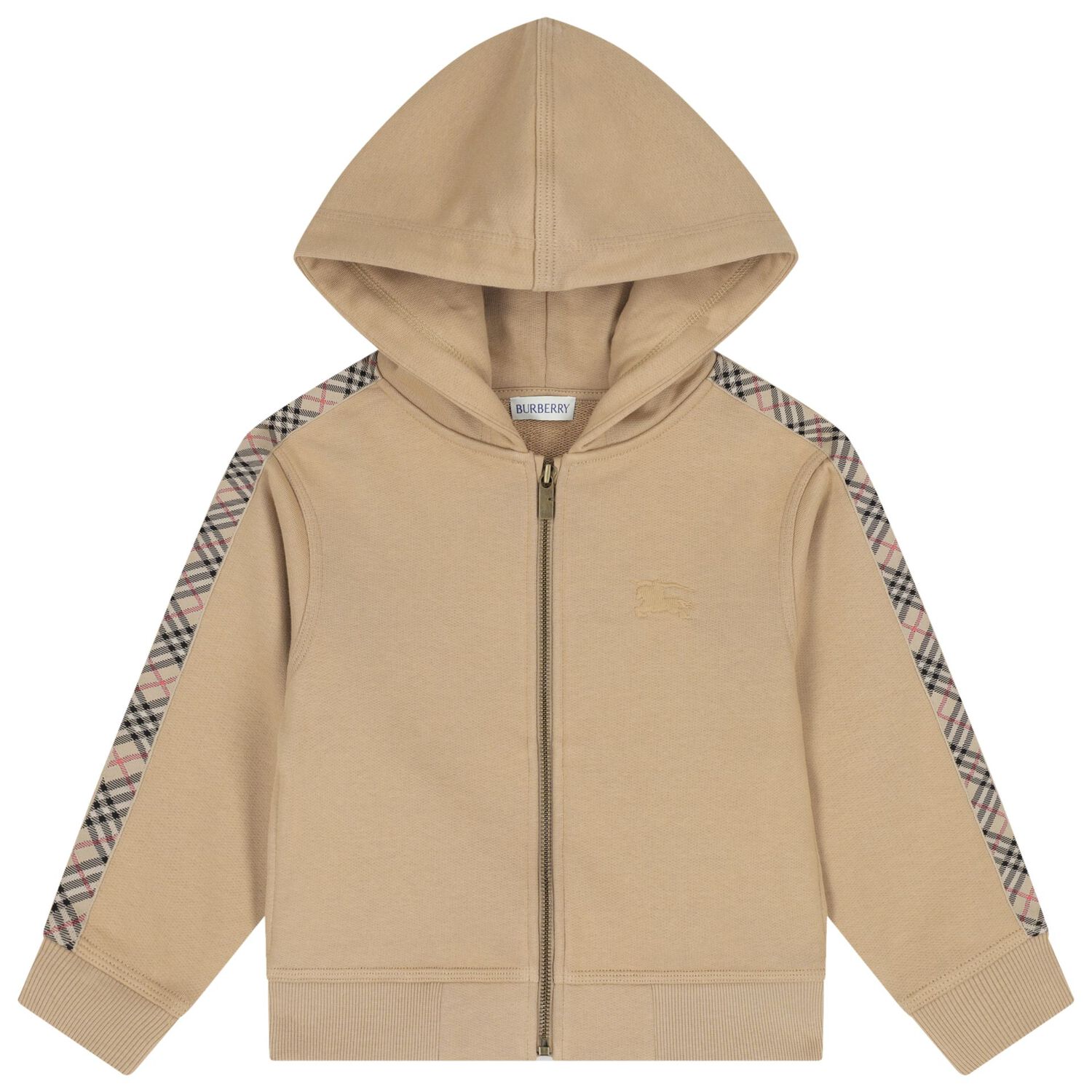 Beige Check Logo Hooded Zip Up Top, 1, hi-res image number null
