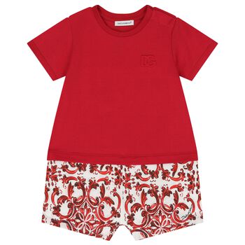 Baby Boys Red & White Logo Majolica Romper