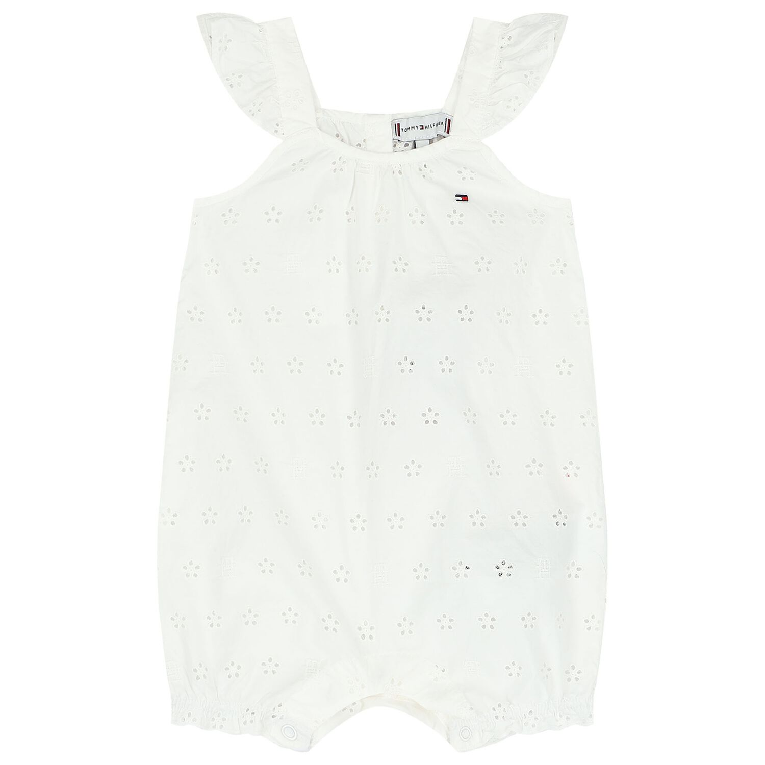 Baby Girls White Logo Broderie Anglaise Romper, 1, hi-res image number null