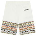 Boys White Logo Zig Zag Shorts, 1, hi-res