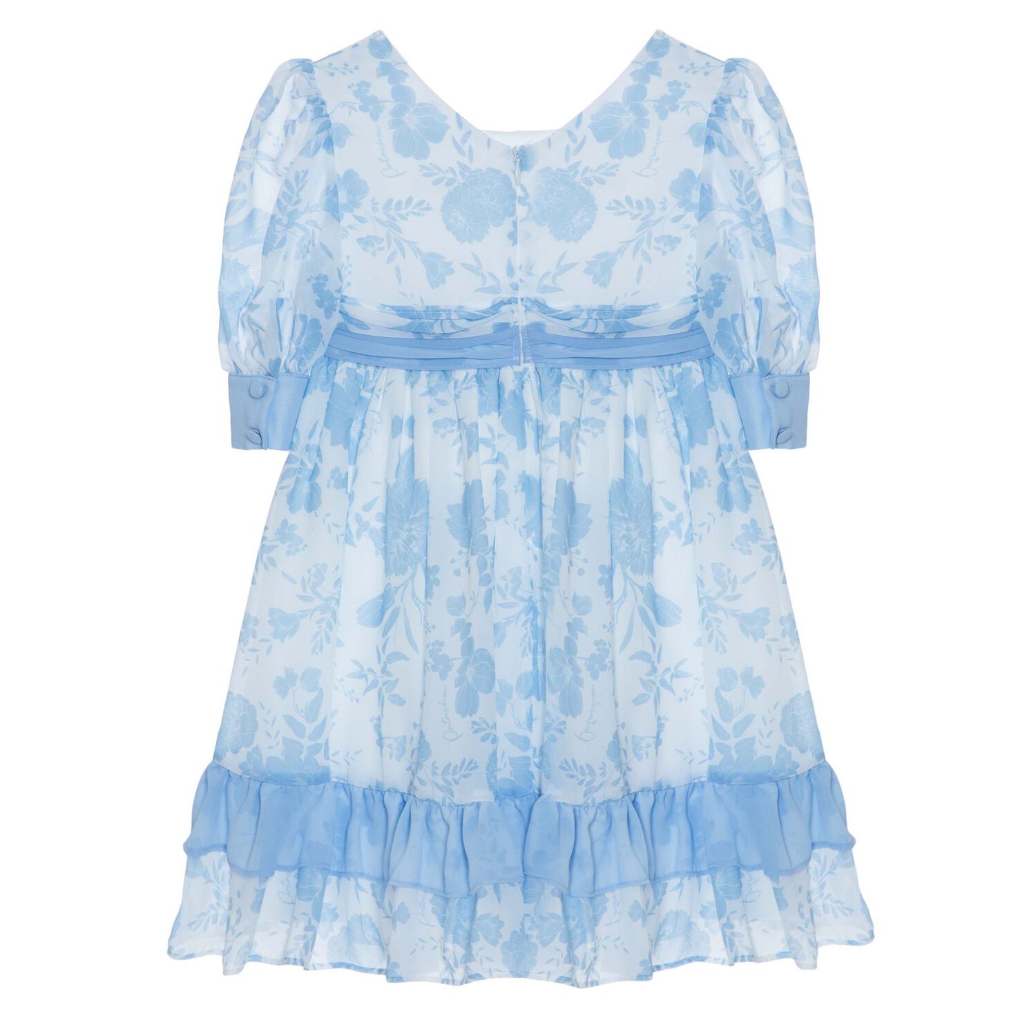 Girls White & Blue Chiffon Dress, 1, hi-res image number null