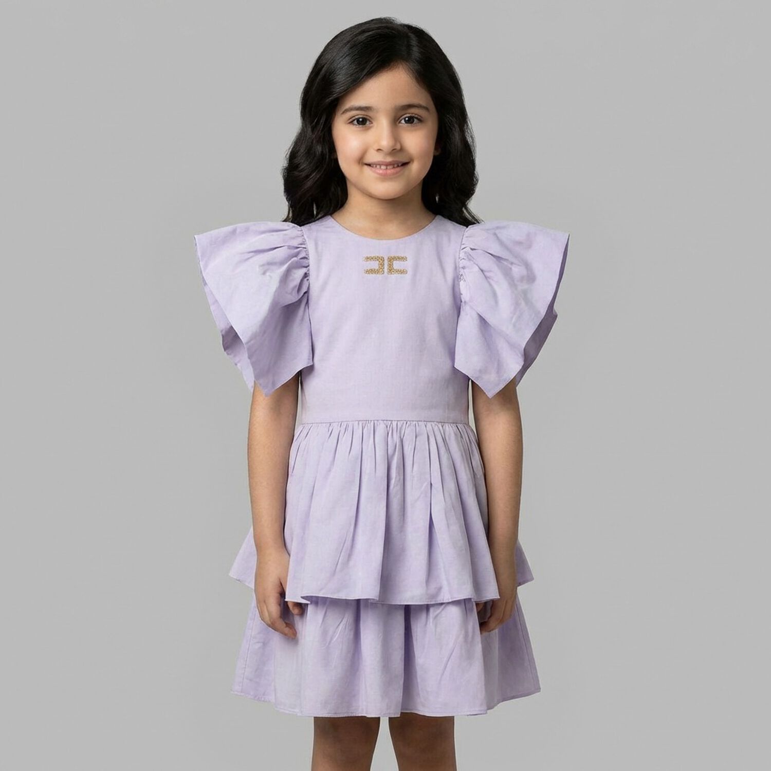 Girls Purple Logo Tiered Dress, 1, hi-res