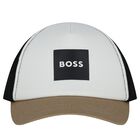 Baby Boys White, Black & Beige Logo Cap, 1, hi-res