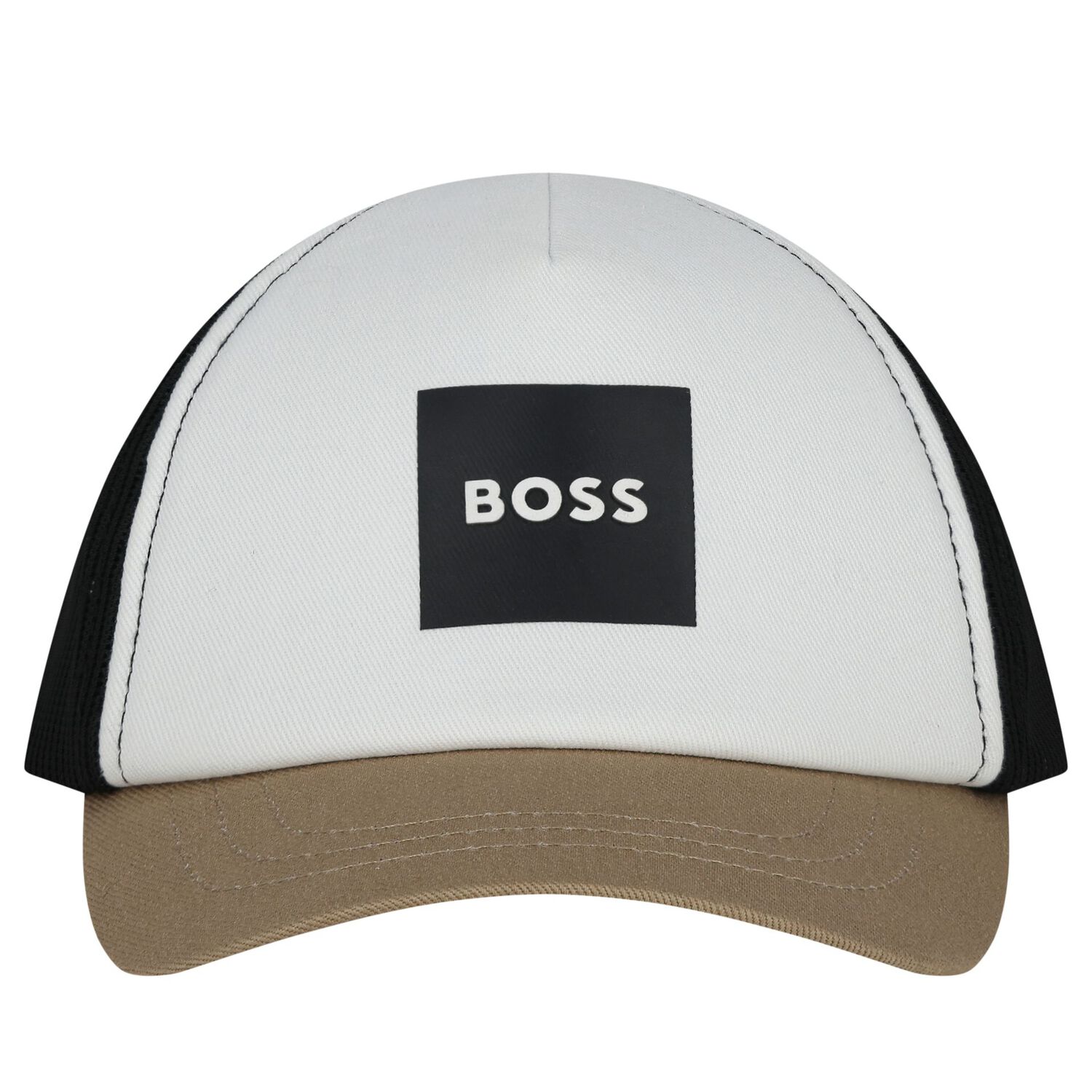 Baby Boys White, Black & Beige Logo Cap, 1, hi-res