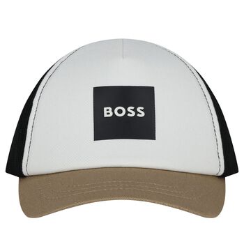 Baby Boys White, Black & Beige Logo Cap