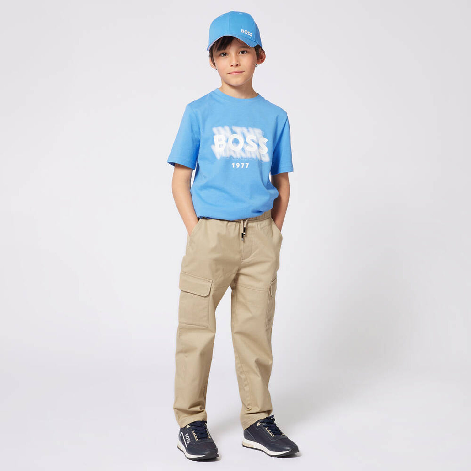 Boys Beige Logo Trousers, 1, hi-res image number null