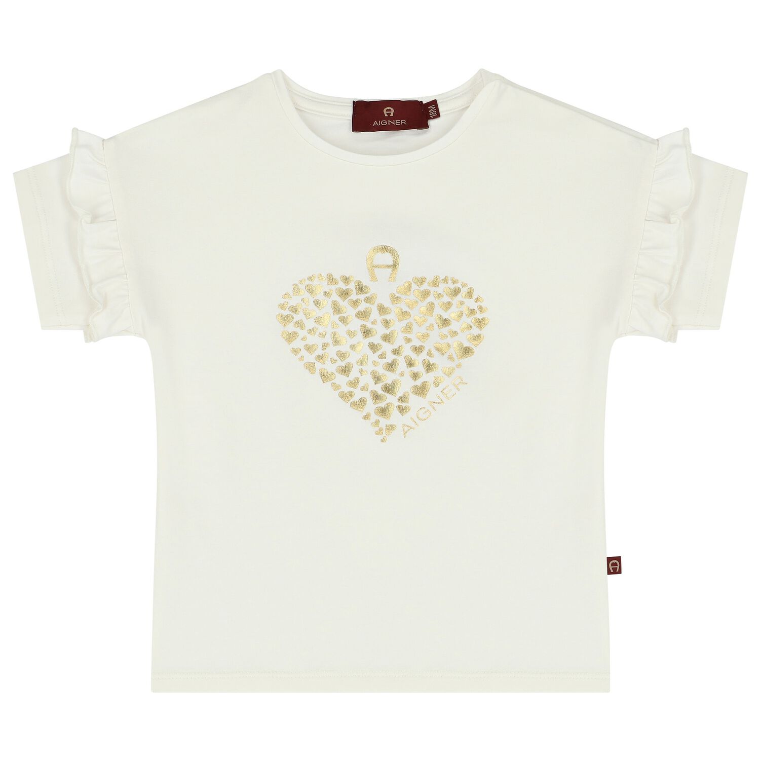 Younger Girls Ivory & Gold Logo Heart T-Shirt, 1, hi-res