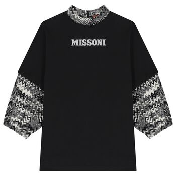 Girls Black Logo Zig Zag Dress