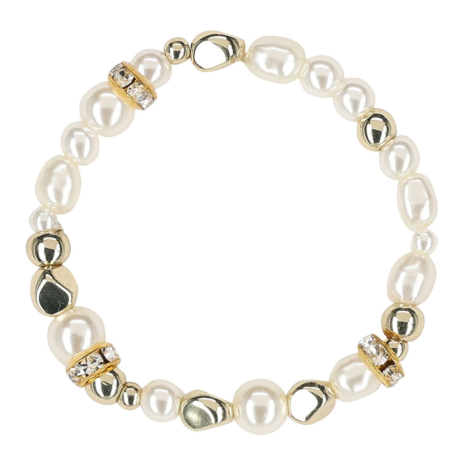 Girls White & Gold Beaded Bracelets (4 Pack), 2, hi-res