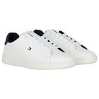 Boys White & Navy Blue Logo Trainers, 2, hi-res