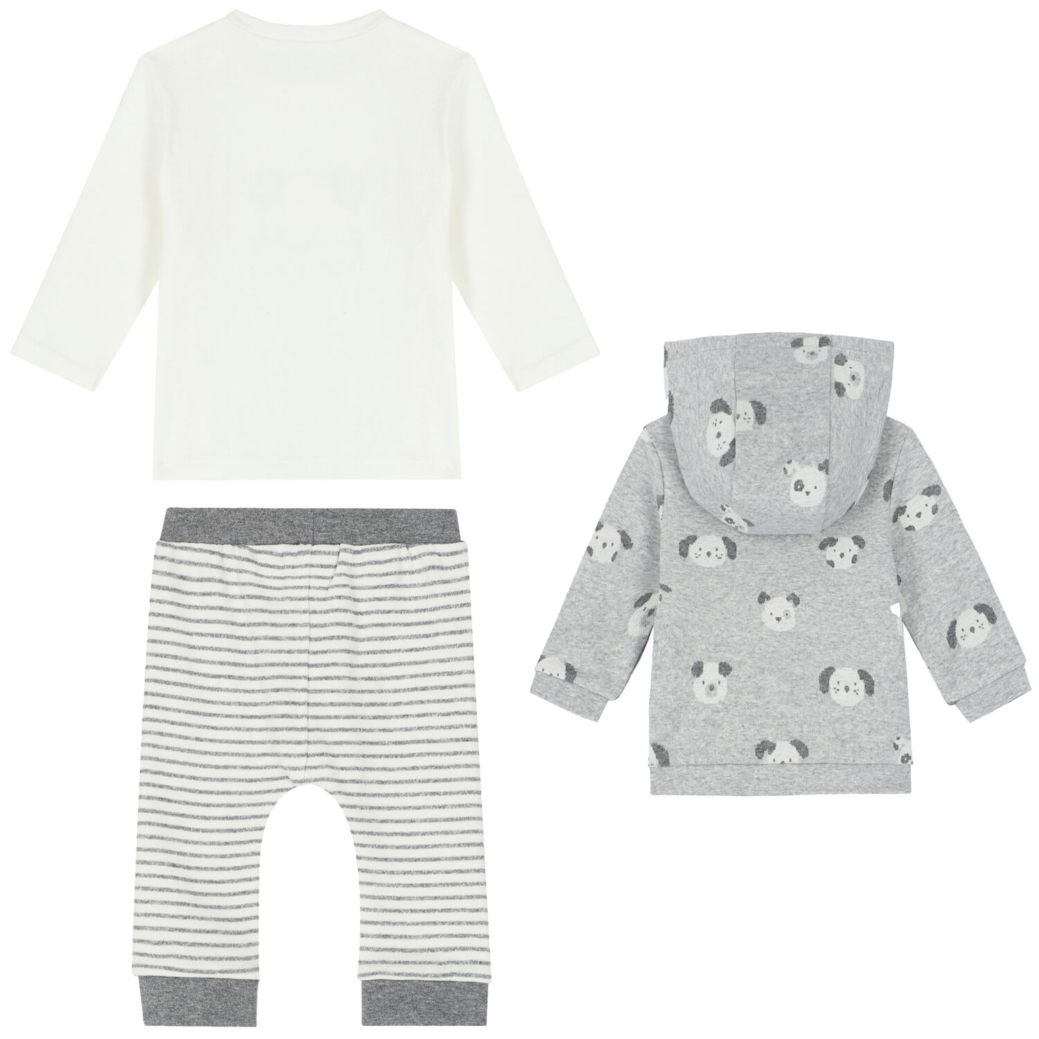 Baby Boys Grey & White 3 Piece Tracksuit, 1, hi-res