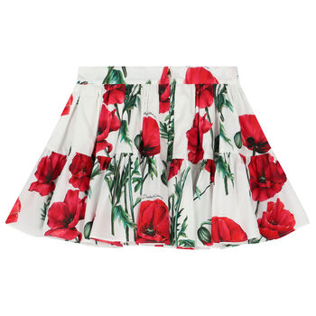 Girls Ivory & Red Poppy Skirt
