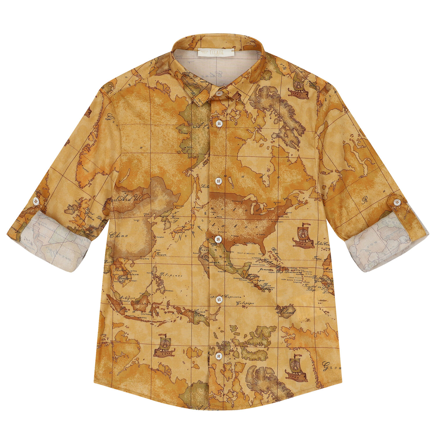 Boys Beige Geo Map Shirt, 1, hi-res image number null