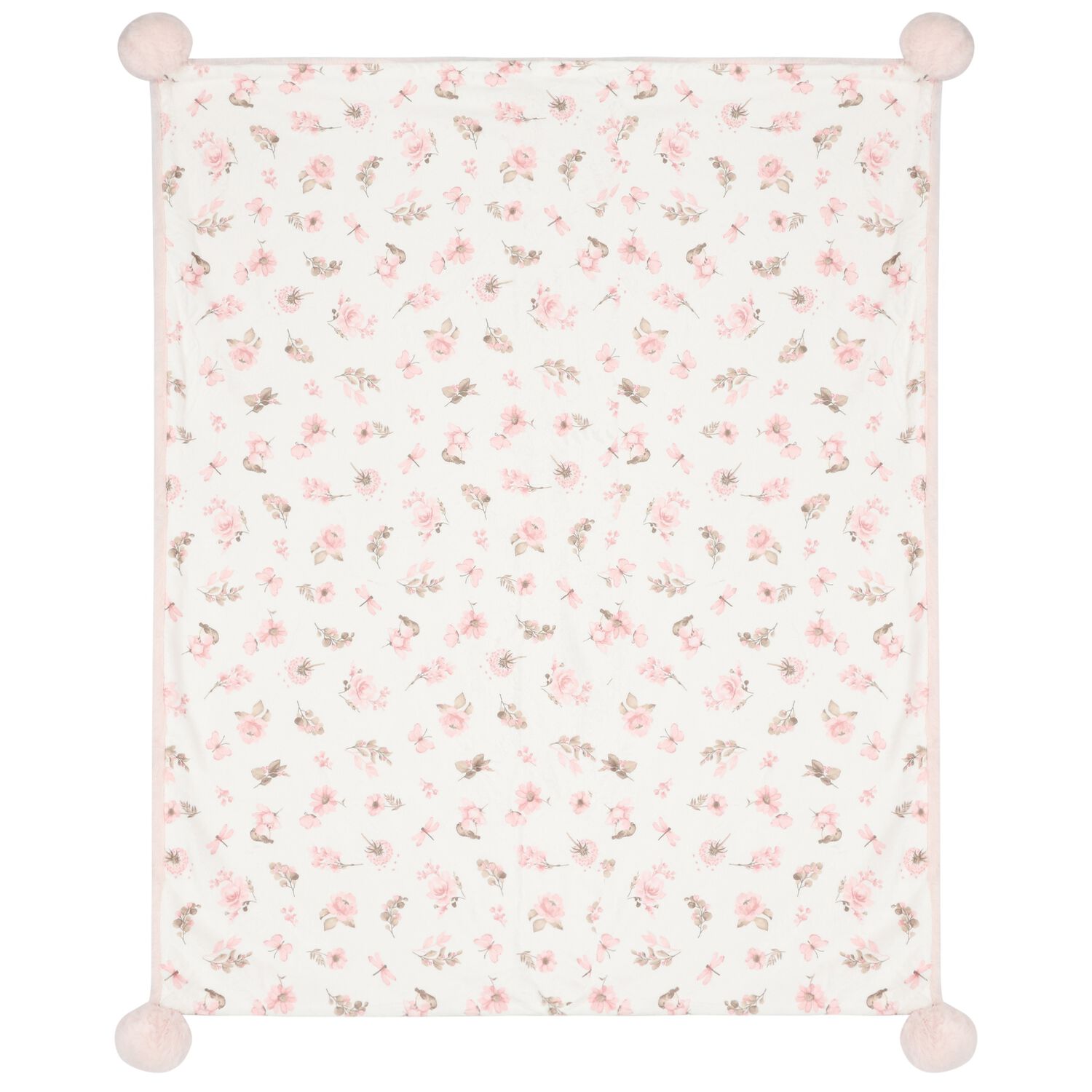 Baby Girls Pink & White Fur Faux Floral Blanket, 1, hi-res