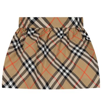 Girls Beige Check Skirt