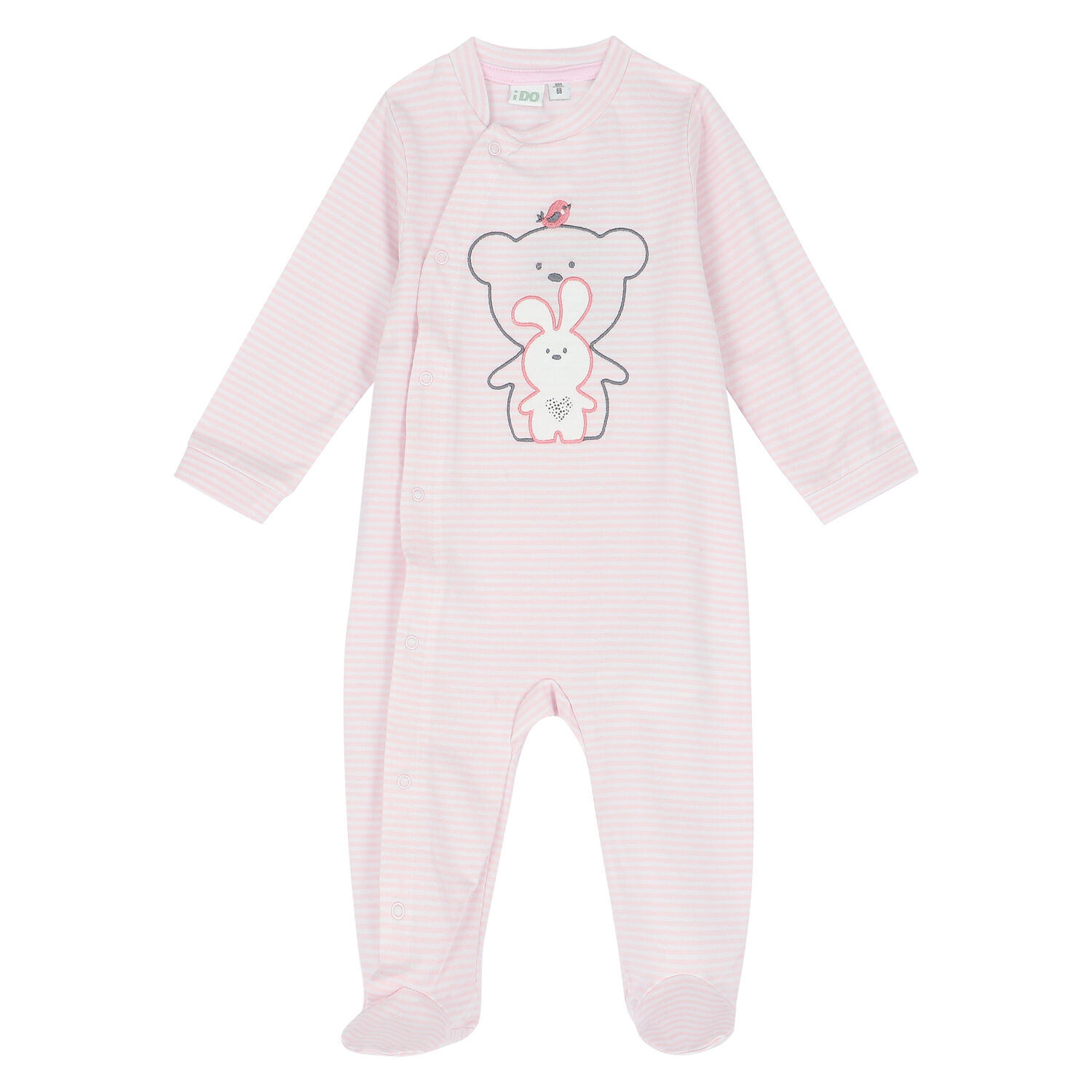Baby Girls Pink Striped Teddy Babygrow, 2, hi-res