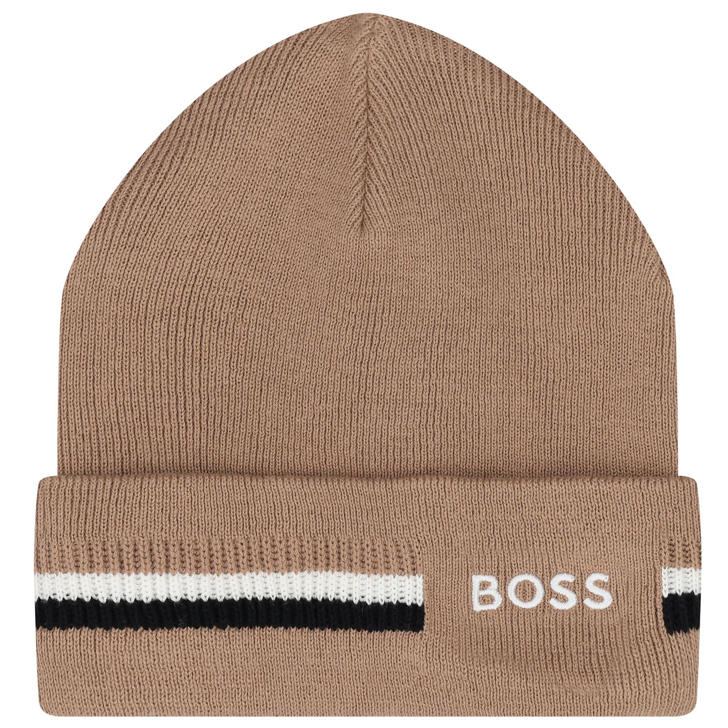 Boys Beige Logo Beanie Hat, 2, hi-res