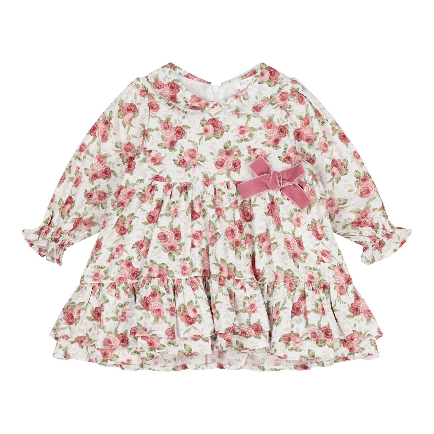Baby Girls Ivory & Pink Floral Dress, 1, hi-res