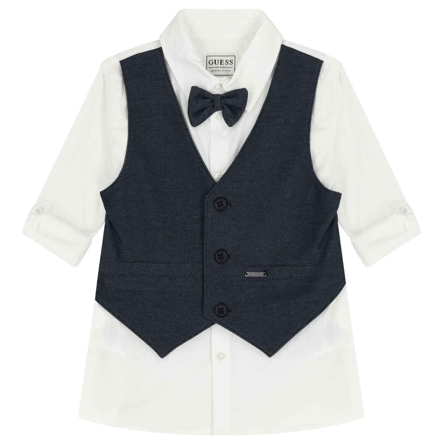 Boys Navy Blue & White Trousers Set, 1, hi-res