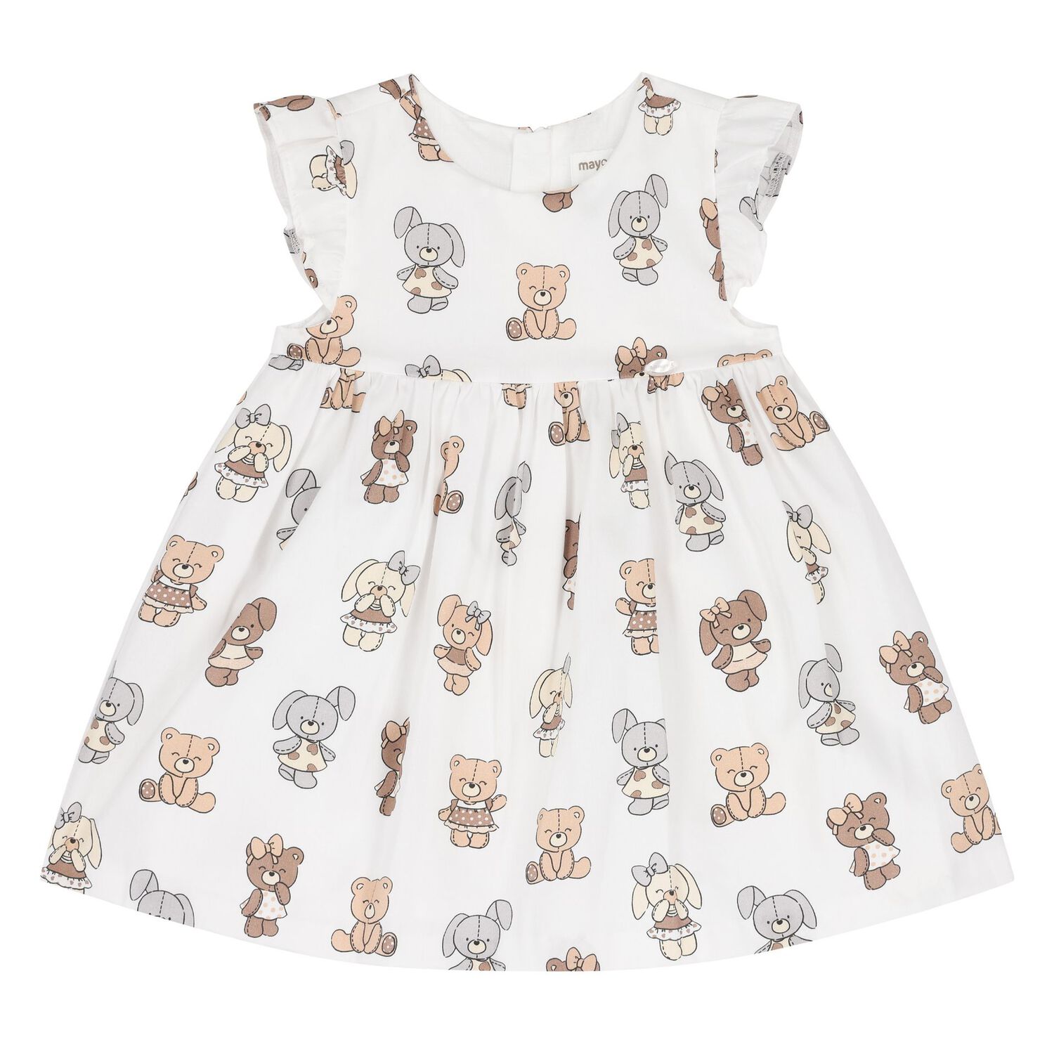 Baby Girls White Teddy Bear Dress Set, 3, hi-res