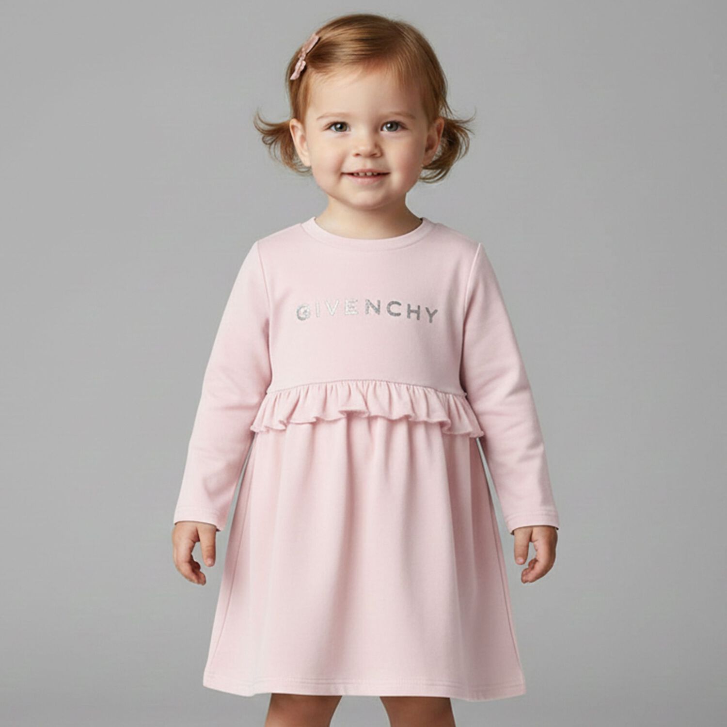 Younger Girls Pink Logo Dress, 1, hi-res