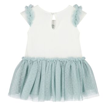 Younger Girls Ivory & Green Dress