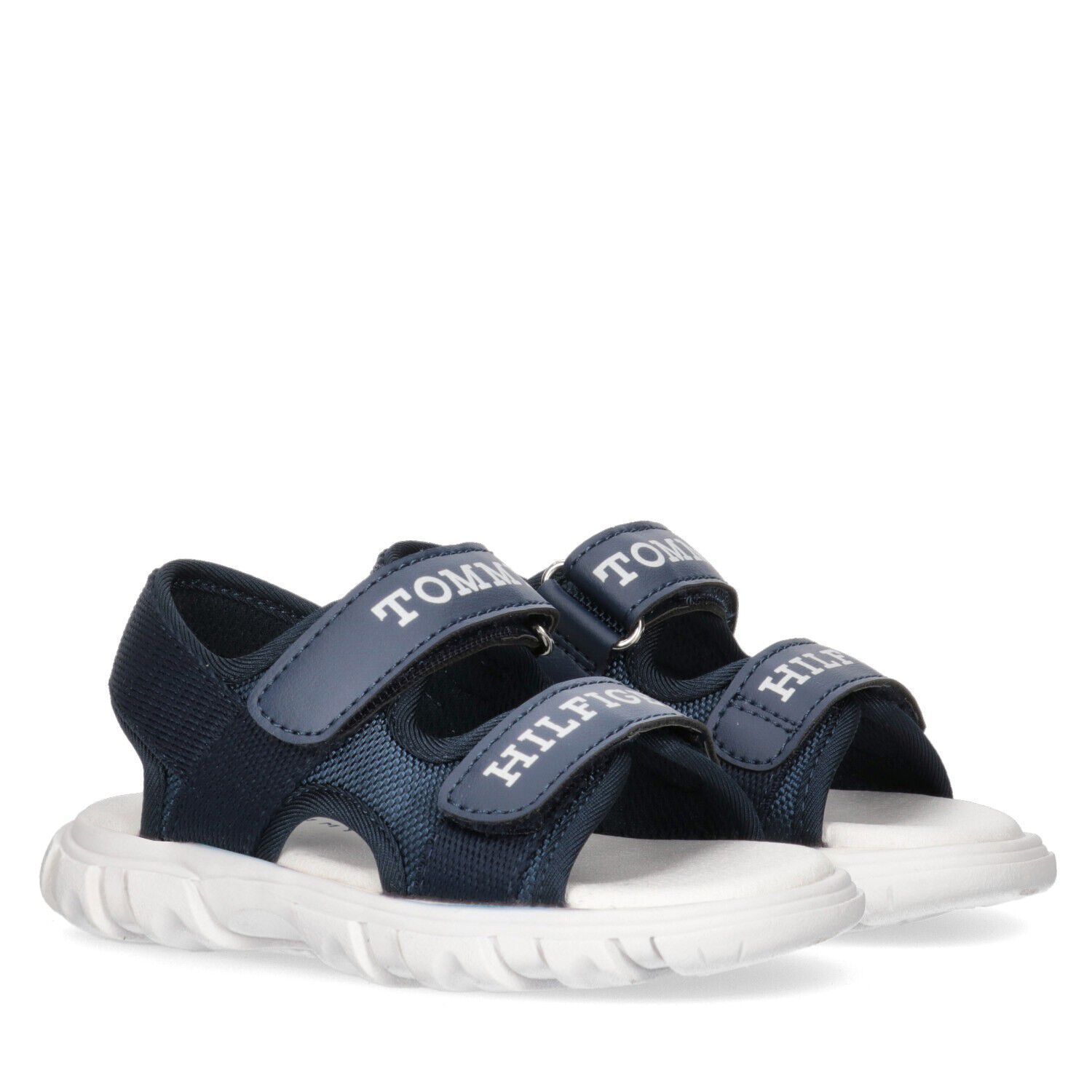 Boys Navy Blue Logo Sandals, 1, hi-res