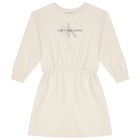 Girls Ivory Logo Dress, 2, hi-res
