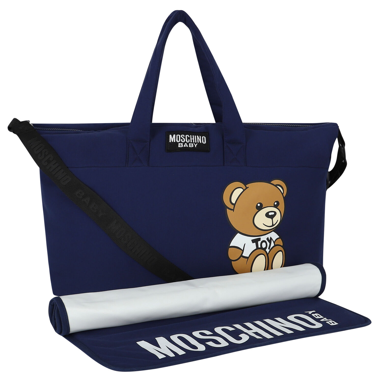 Navy Blue Teddy Bear Logo Baby Changing Bag, 1, hi-res