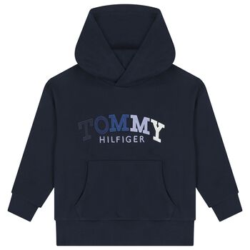 Boys Navy Blue Logo Hooded Top