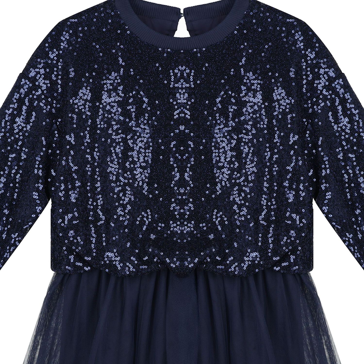 Girls Navy Blue Embellished Tulle Dress, 1, hi-res