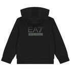 Boys Black Logo Hooded Zip Up Top, 1, hi-res