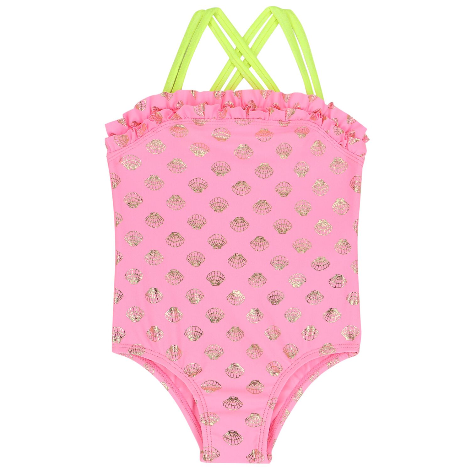 Younger Girls Pink Shell Swimsuit, 1, hi-res