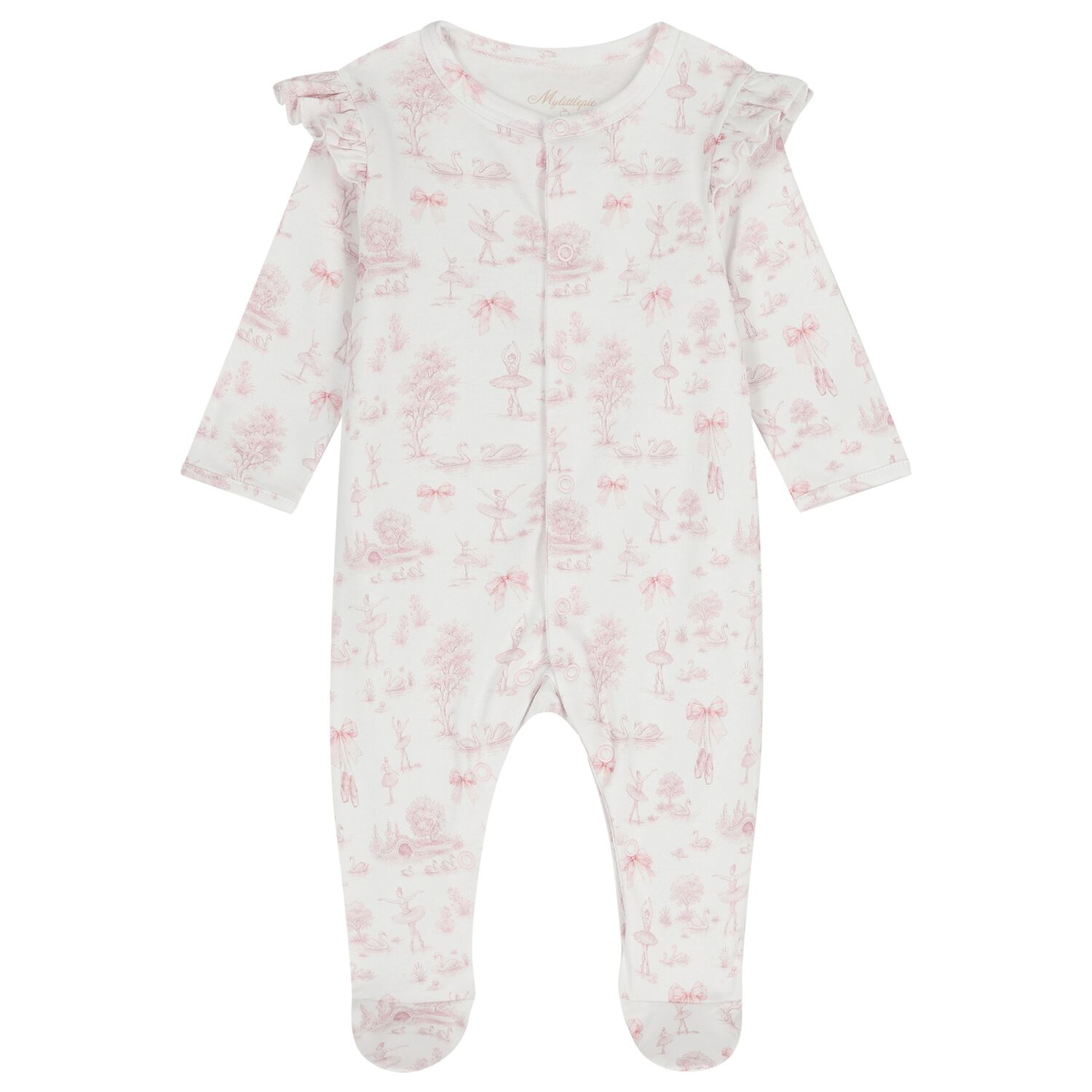 Baby Girls White & Pink Swan Babygrow, 1, hi-res