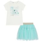 Girls Ivory & Turquoise Blue Tulle Skirt Set, 1, hi-res