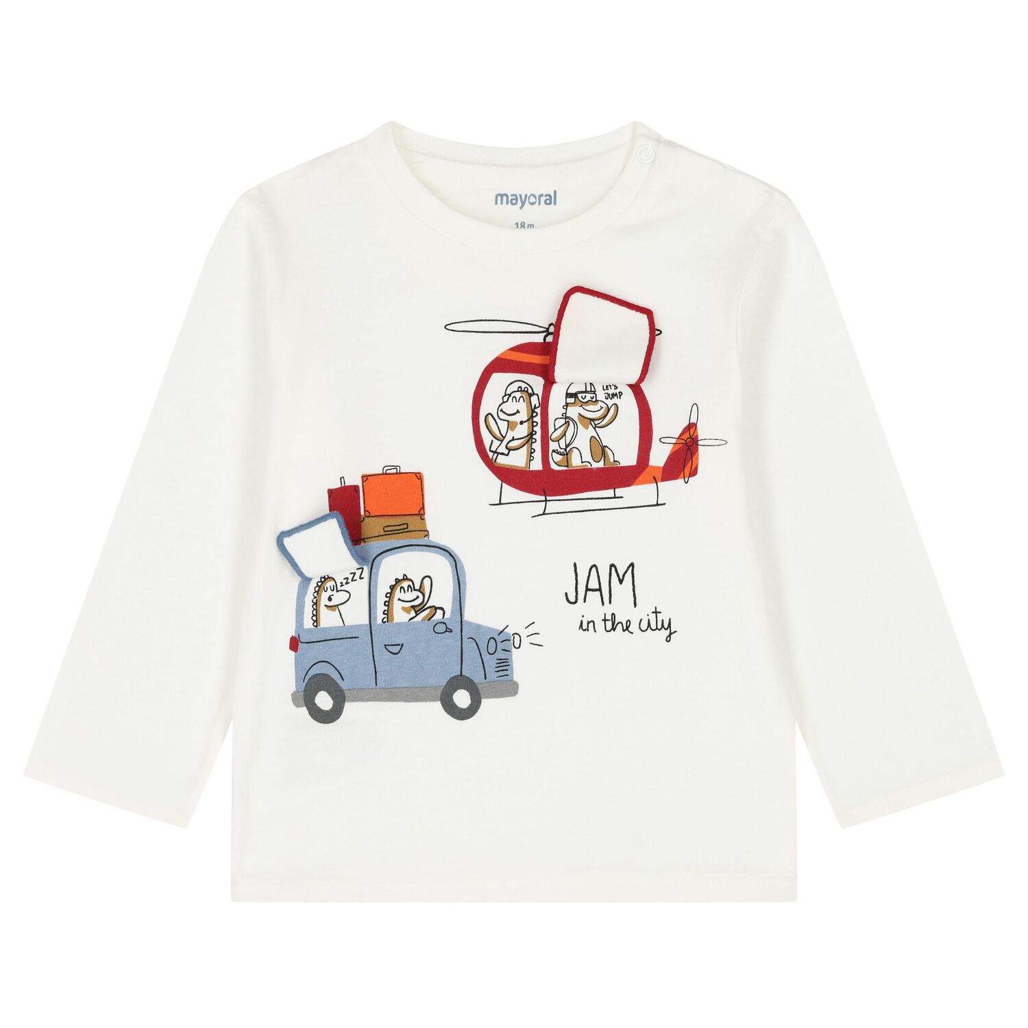 Younger Boys Ivory Long Sleeve Top, 1, hi-res