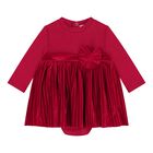 Baby Girls Red Pleated Bodysuit Dress, 2, hi-res