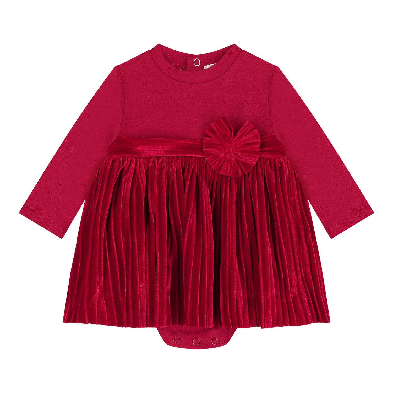 Baby Girls Red Pleated Bodysuit Dress, 2, hi-res