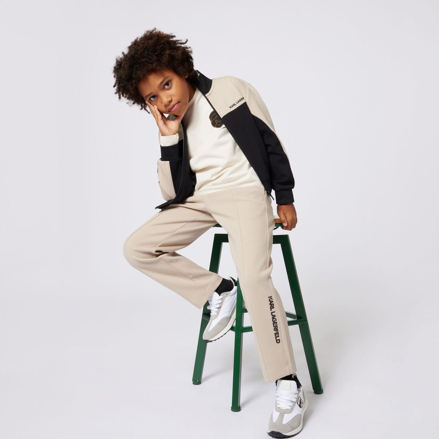 Boys Beige Logo Trousers, 1, hi-res