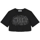 Girls Black Embellished Logo Crop Top, 2, hi-res