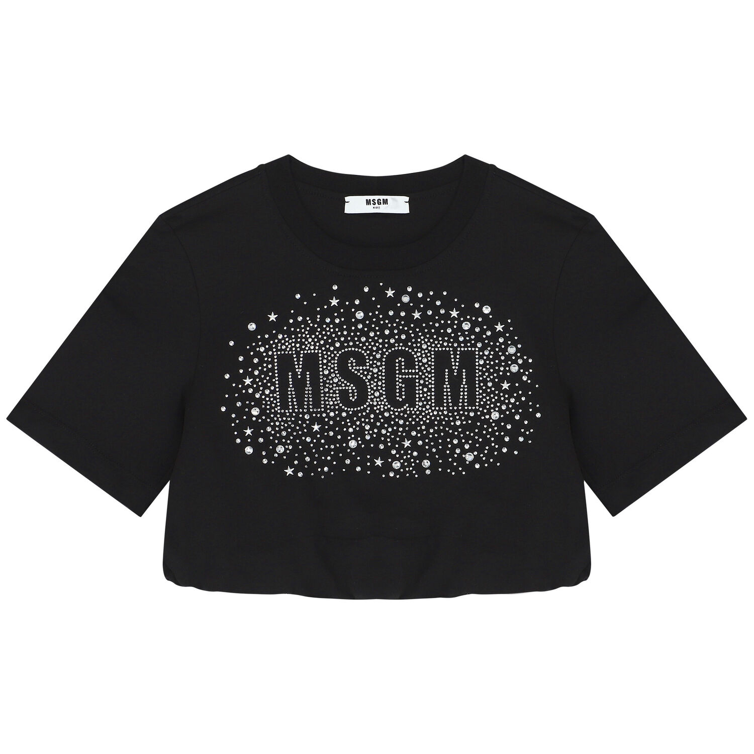 Girls Black Embellished Logo Crop Top, 2, hi-res