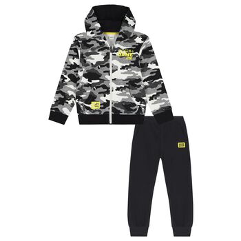 Boys White & Black Camouflage Tracksuit