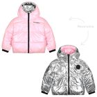 Girls Silver & Pink Reversible Puffer Jacket, 1, hi-res