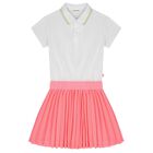 Girls White & Neon Pink Pleated Dress, 1, hi-res