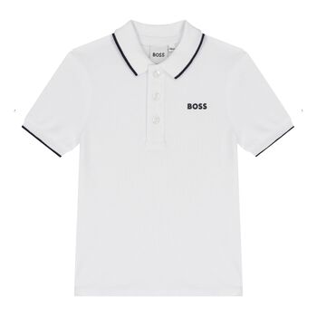 Younger Boys White Logo Polo Shirt