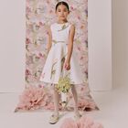 Girls White Rose Satin Dress, 1, hi-res