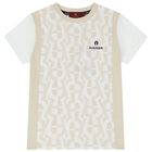 Boys White & Beige Logo T-Shirt, 1, hi-res