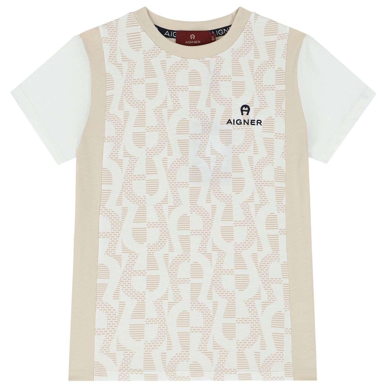 Boys White & Beige Logo T-Shirt, 1, hi-res